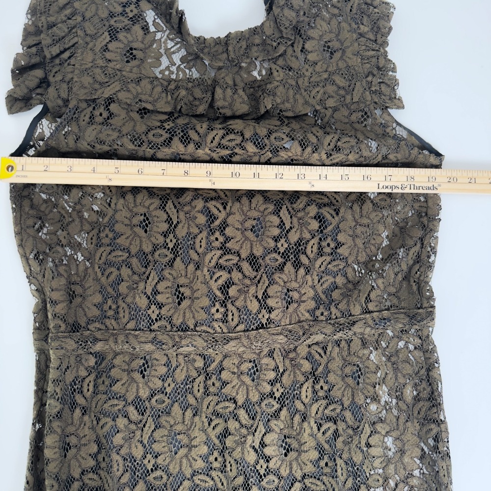 SONIA by Sonia Rykiel Lace Ruffle Collar Dress Olive Green - Size 8/10 - Picture 3 of 7